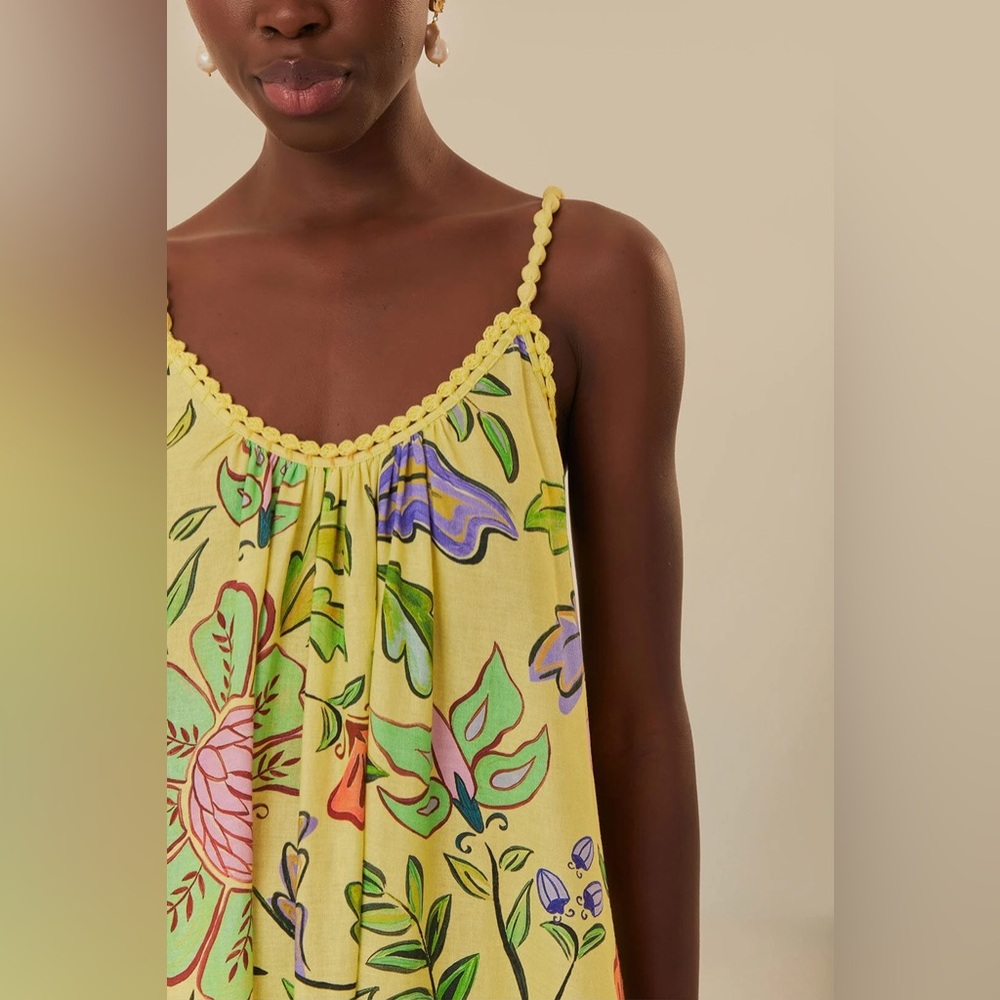 Farm Rio Yellow Floral Insects Flowy Maxi Dress Size Small Sleeveless NWT - Picture 2 of 15